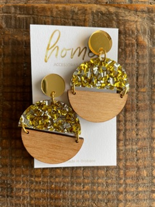 Gold glitter semi circle dangle earrings | Queensland Sustainable Market