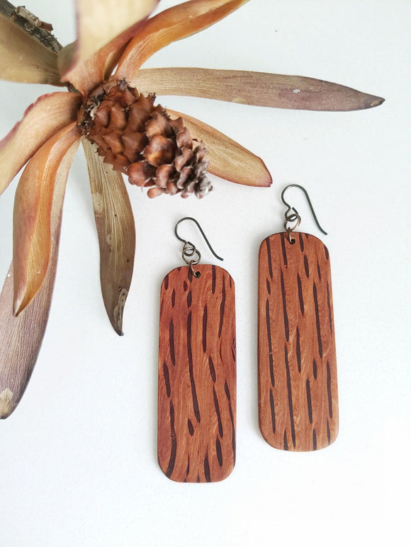Max & Mel Rectangle Dangles in Flame Sheoak | Queensland Sustainable Market