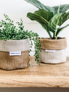 Mini Pot Plant Cover (Basketweave Reversible Hessian) | Queensland Sustainable Market