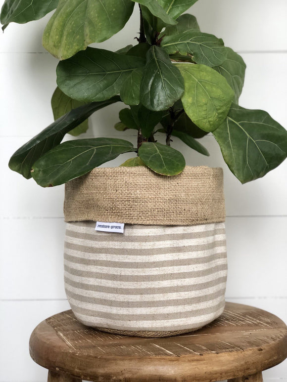 Pot Plant Covers (Taupe Scout Stripe reversible) | Queensland Sustainable Market